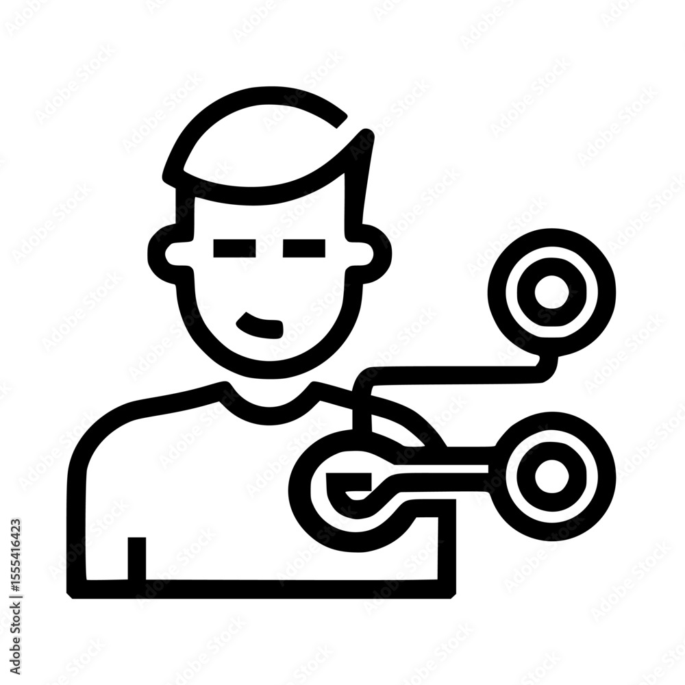 Poster a stylized line drawing of a person connected to two nodes, symbolizing networking or connection.