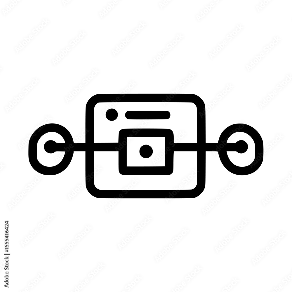 Poster simple icon depicting a central square shape with circles connected by lines.