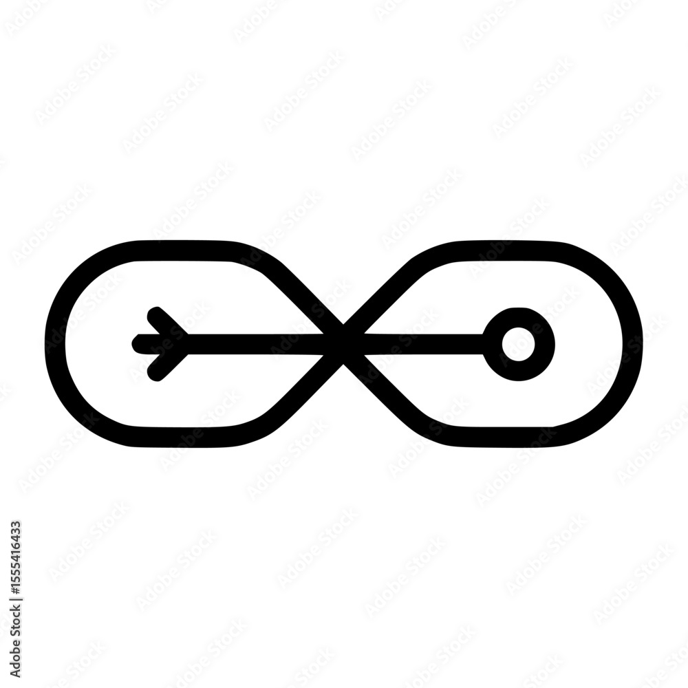 Poster an abstract linear graphic featuring an infinity symbol with an arrow on one side and a circle on th