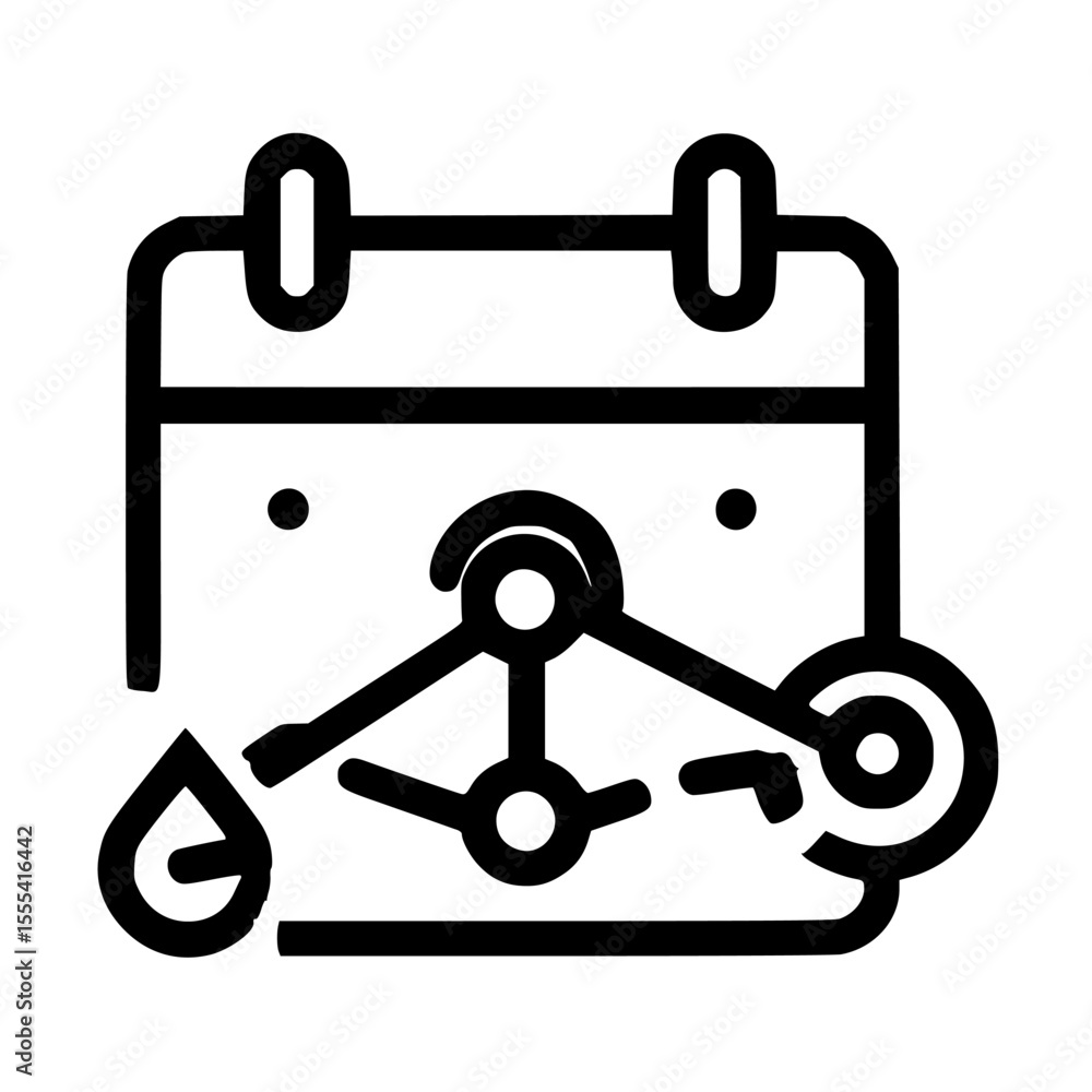 Aufkleber calendar with integrated gears and a drop, symbolizing scheduled maintenance or automated process.