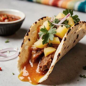 Gringas Tacos with Al Pastor Pork and Melted Cheese on Flour Tortillas