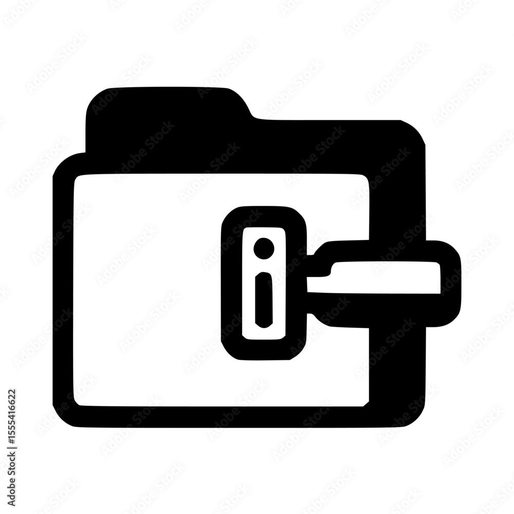 Poster a stylized icon depicting a folder with an information symbol, suggesting data or file details.