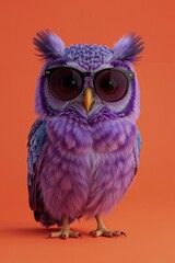 Obraz premium Quirky 3D Owl with Vintage Sunglasses on Vibrant Orange Background