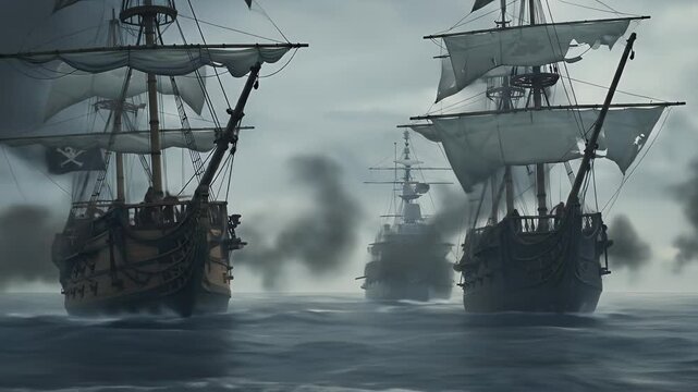 Historical naval ships in combat