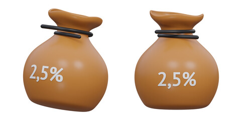 3d zakat donation bag icon with percentage for Islamic charity