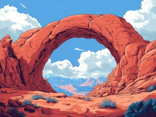 Selbstklebende Fototapeten desert arch vibrant red rock arch against a blue sky, desert landscape © lareyna