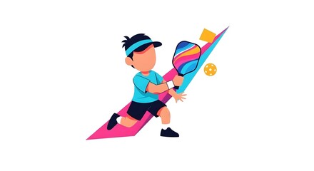 CARTOON caricature of a pickle ball pickleball player with a racquet and ball, athlete, playing, court, athletic character, outdoor sport, recreation, cartoon pickleball, paddle sport, fun, match