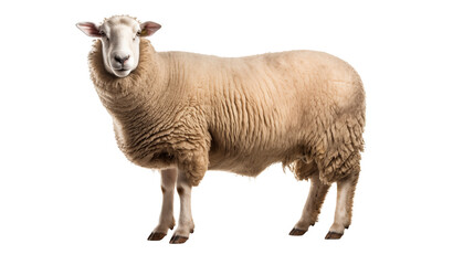Obraz premium A fluffy sheep stands calmly, showcasing its woolly coat on transparent background