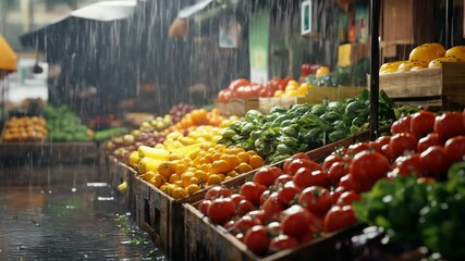 Rainy day at the vibrant produce market - Powered by Adobe