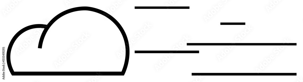Poster cloud shape accompanied by dynamic horizontal lines conveying motion, wind, and speed. ideal for wea