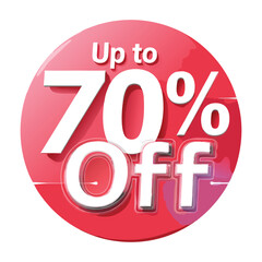 Modern Promotional Discount Label with Up to 70 Percent Off in Red Badge

