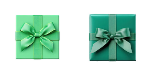 Top View Square Emerald Green Gift Boxes with Sparkly Bows Isolated on Black Background Presents for Special Occasions Flat Lay Composition