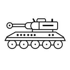 A sketch illustration of a classic tank vehicle, either as a sticker, logo or icon on a white background.