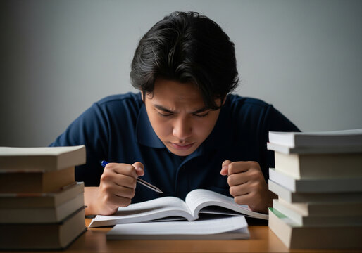 student studying overwhelmed with anxiety before a test
