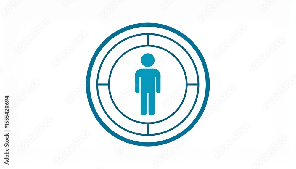 Poster blue circle man icon, a symbolic representation of user profile for digital platforms and modern app