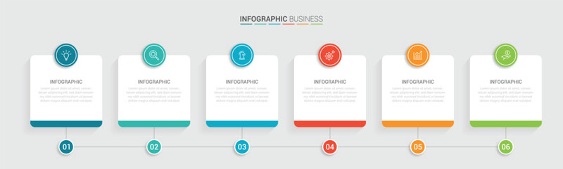 Business vector infographic design template with icons and 6 options or steps. Can be used for process diagram, presentations, workflow layout, flow chart, info graph