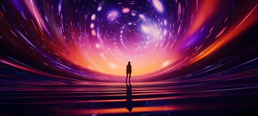 pop surreal unreal silhouettes spiral towards planetary circulation,ai generatif