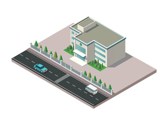 Isometric simple modern hospital building
