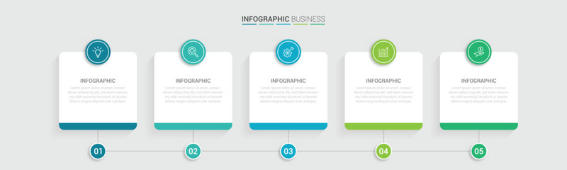 Business vector infographic design template with icons and 5 options or steps. Can be used for process diagram, presentations, workflow layout, flow chart, info graph