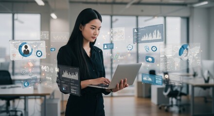 Woman working with data