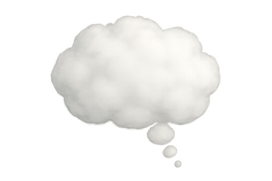 Fluffy white thought bubble floating against a transparent background, symbolizing thinking, ideas, and communication