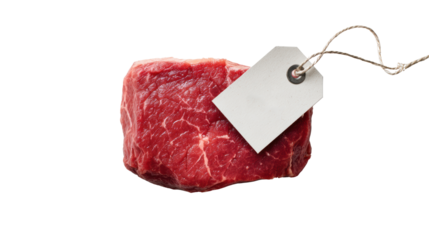 Fresh cut of beef with a price tag isolated on white background.