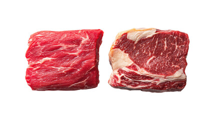 Fototapeta premium Fresh cuts of beef, quality meat on a white isolated background.