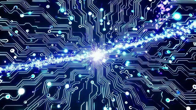Quantum computer technologies concept. Futuristic blue circuit board background vector. Modern technology circuit board texture background design. Waves flow