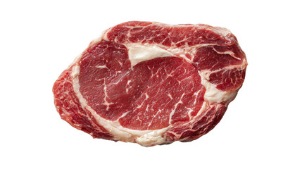 Obraz premium Freshly cut beef steak, showcasing marbled texture, isolated on white background.