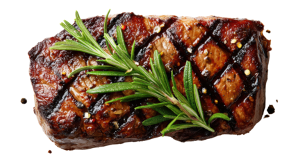 Grilled steak with herbs on white isolate background.