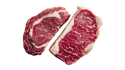 Obraz premium Raw marbled beef steak cut on a white isolate background, perfect for culinary presentations and recipes.