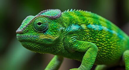 Obraz premium Vibrant Green Chameleon Close-Up in Lush Natural Habitat