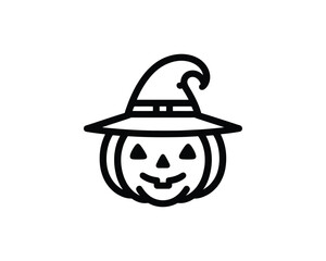 Spooky pumpkin logo in witch hat vector