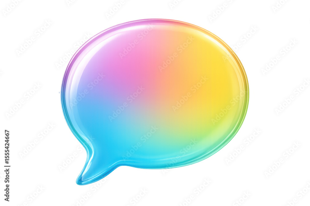 Poster rainbow gradient speech bubble highlighting communication, transparent backdrop presenting dynamic v