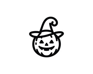 Creative pumpkin icon with witch hat design
