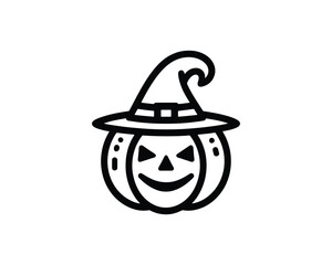 Pumpkin wearing spooky witch hat vector logo