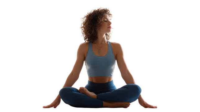 Woman practicing yoga in a serene pose, focusing on mindfulness and inner peace.