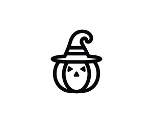 Flat icon of pumpkin in halloween hat