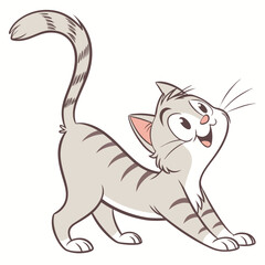 Obraz premium Happy Gray Tabby Cat Stretching Cartoon Illustration