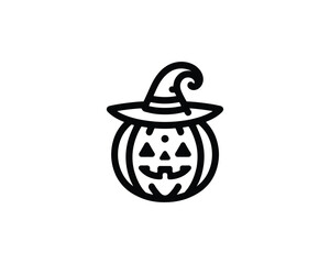 Cute pumpkin logo wearing halloween hat vector