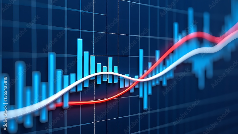 Poster analyzing market trends understanding stock market fluctuations and investment strategies with chart