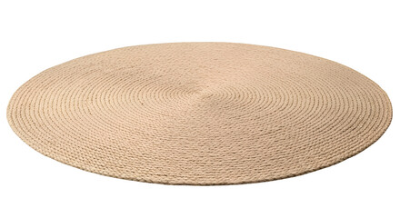 Round Woven Rug Sits on Transparent Background, Showing Texture, Pattern, and Detail