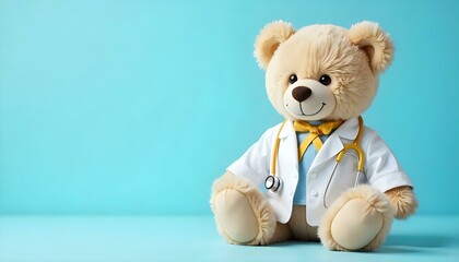 Doctor teddy bear with a gold ribbon, embodying hope and support during Childhood Cancer Awareness Month
