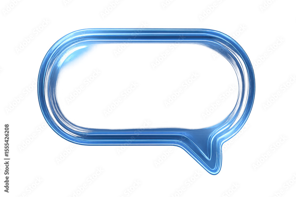Poster empty glossy blue speech bubble frame with transparent background, ideal for communication and messa
