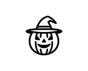 Halloween symbol of pumpkin wearing witch hat