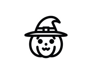 pumpkin wearing witch hat vector logo