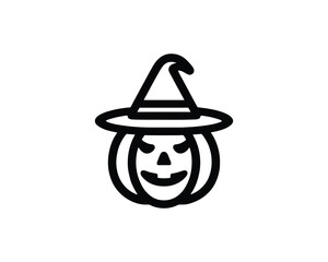 Creative pumpkin logo wearing a witch hat