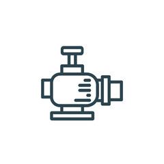 Simple line art icon of a water pump with a valve and pipe connection