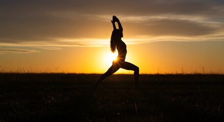 Silhouette of a Woman Practicing Yoga at Sunset Finding Peace and Balance in Nature's Embrace