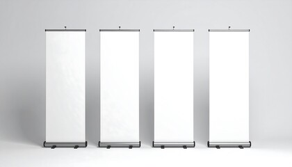 Blank Roll Up Banner Displays on White Background for Advertisement Mockup.